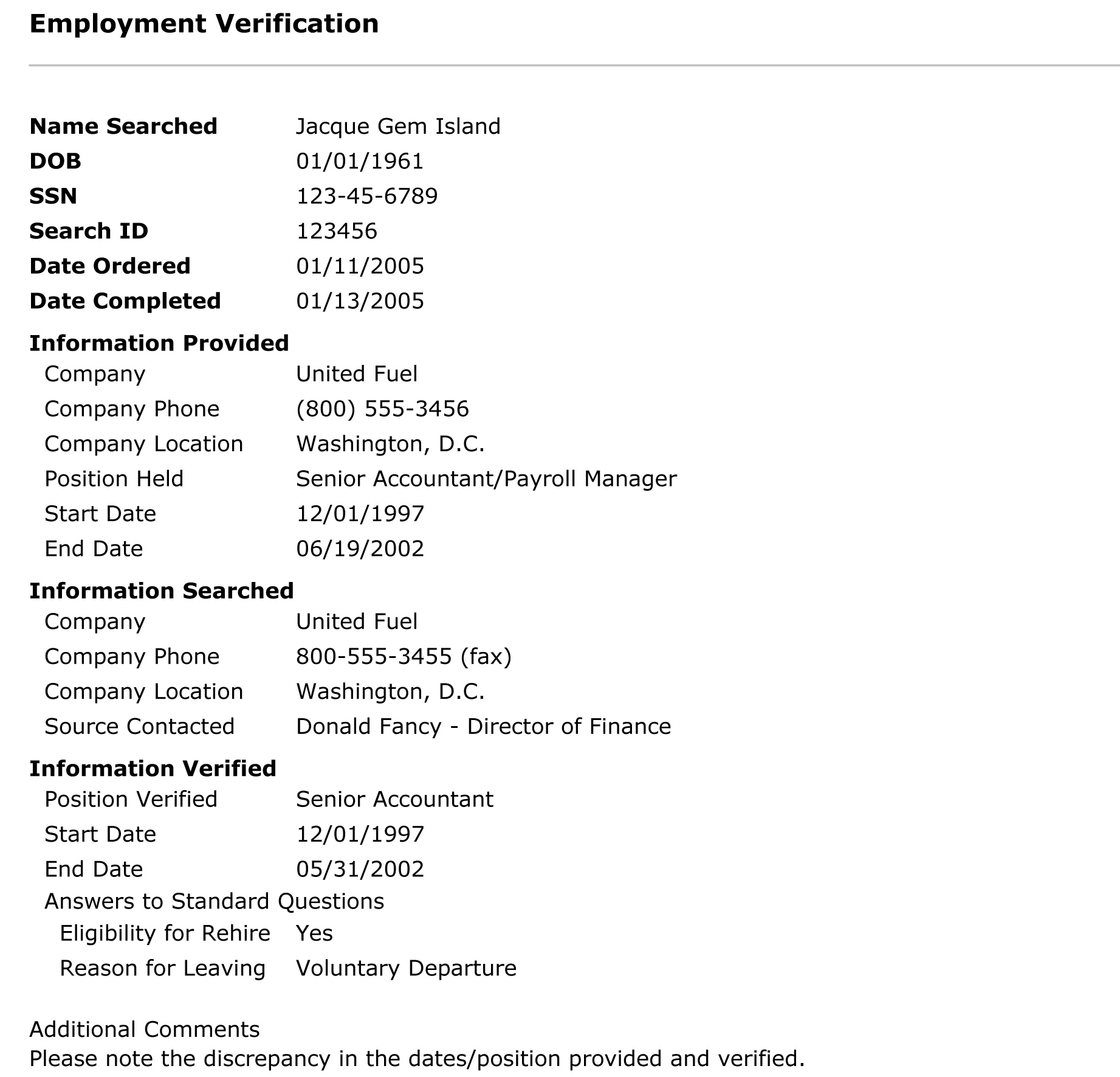 Universal Background Screening | Employment History